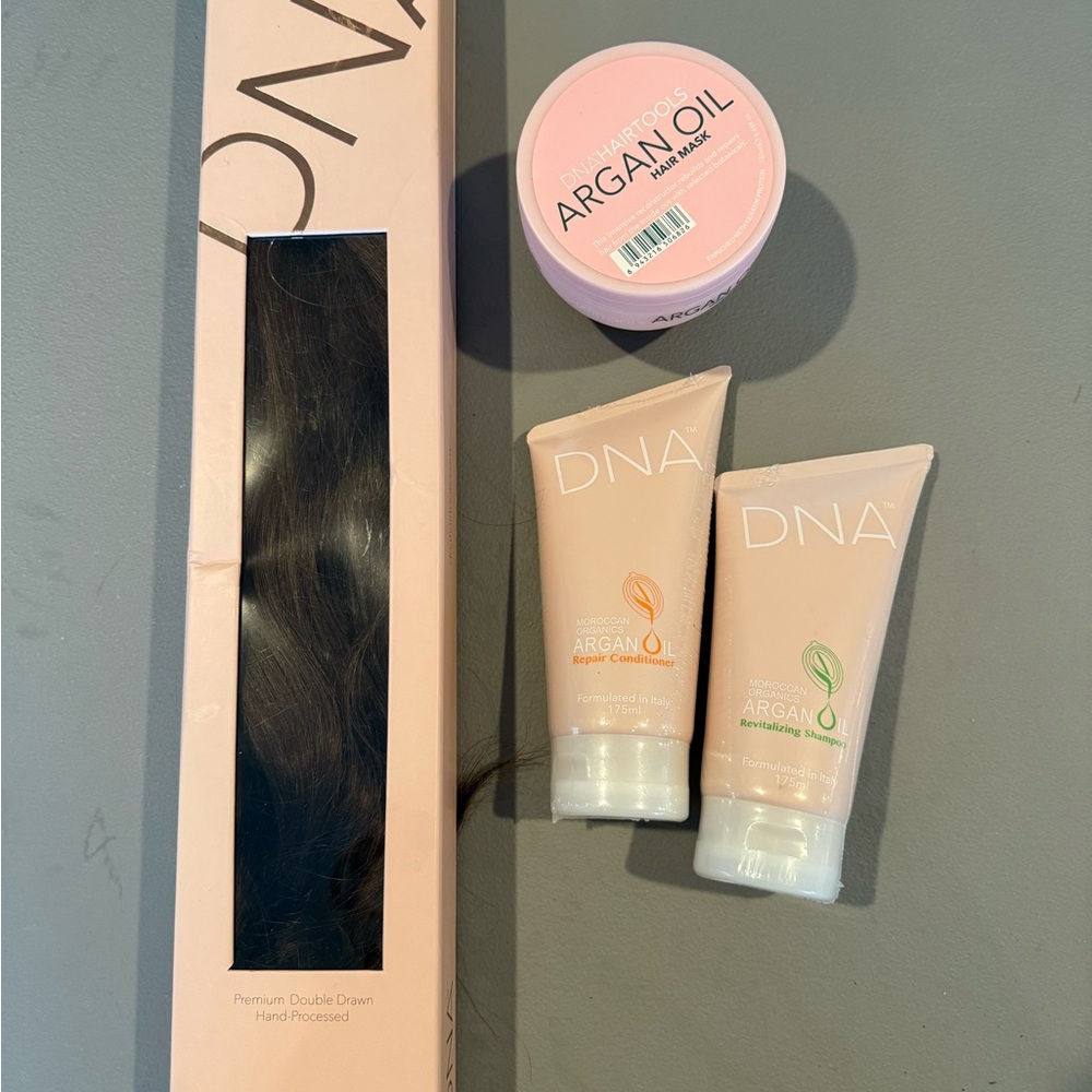 DNA Hair Tools Halo Hair Extensions With Argan Oil Hair Care Set